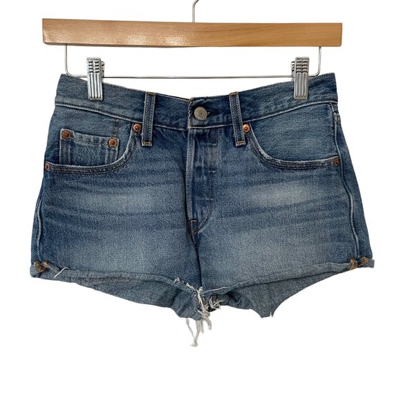 Levi's Pants - Levi's 501 Shorts Womens W24 Button Fly 100% Cotton Raw Cuffed Hem Blue Denim